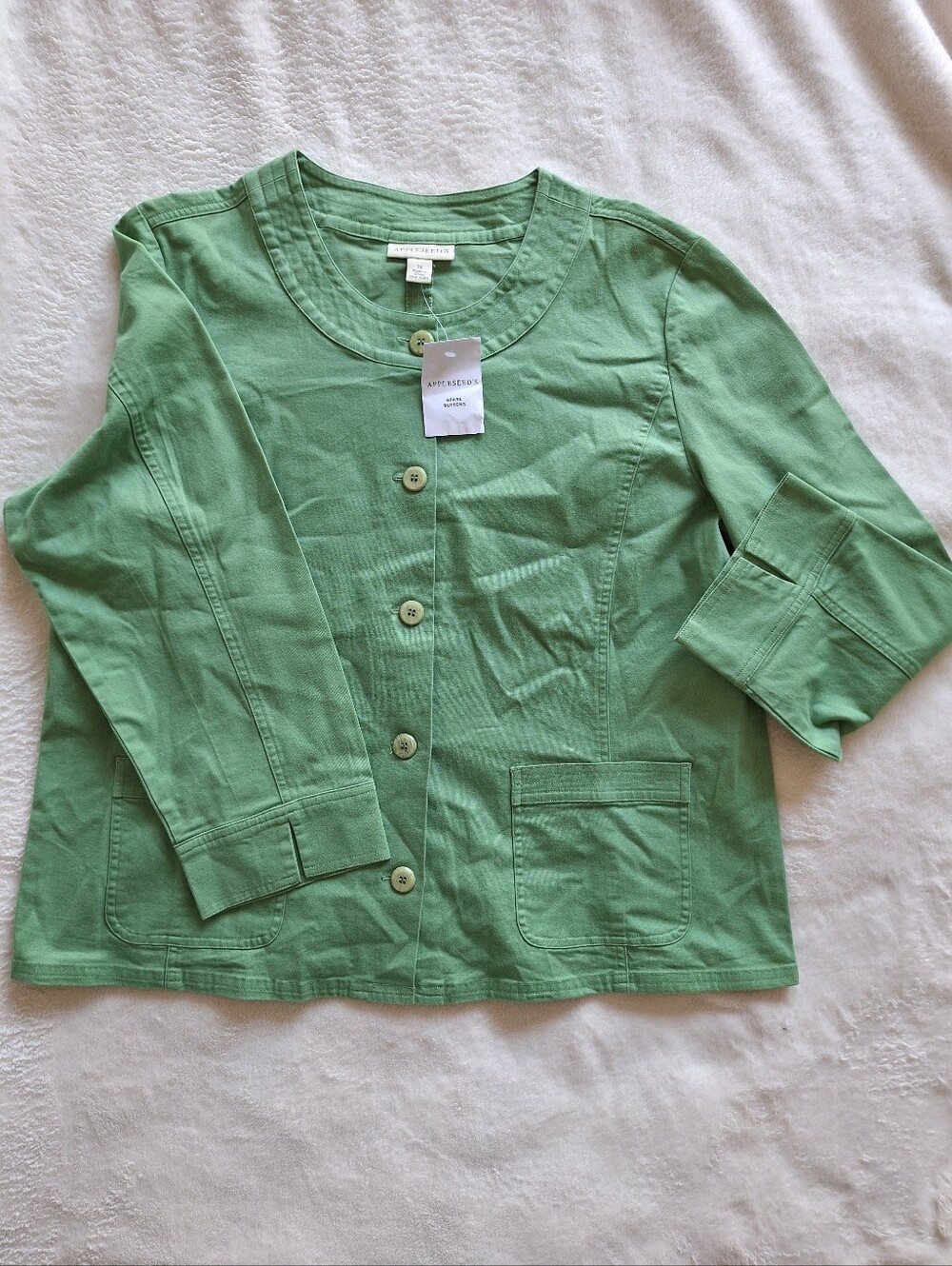 Appleseed's Green Button Front Cotton Stretch Jacket Utility Chore Shacket 18